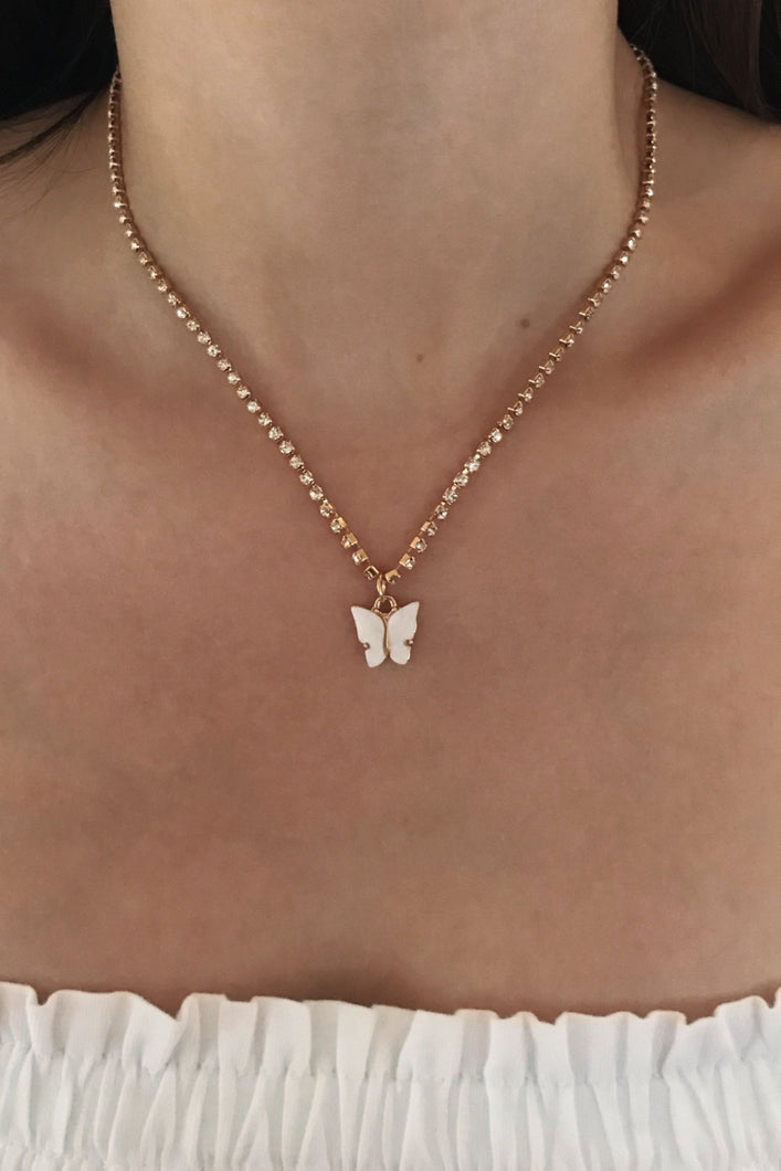White Diamanté Butterfly Necklace