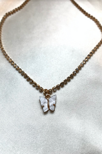 White Diamanté Butterfly Necklace